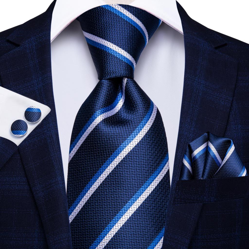 Business Tie for Men Silk Blue Tie Dots Necktie Set Plaid Cufflinks for Wedding Business Tie 150cm The Clothing Company Sydney