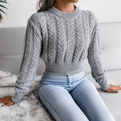 Women's Autumn Winter Long Sleeve Twist Neck Knit Crop Sweater Fashion Slim All Match Pullover Jumper Top The Clothing Company Sydney