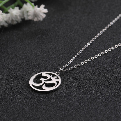 Tamil Om Aum Symbol with Trident Pendant Stainless Steel Necklace Om Shiva Symbol Yoga Vintage Talisman Jewellery The Clothing Company Sydney