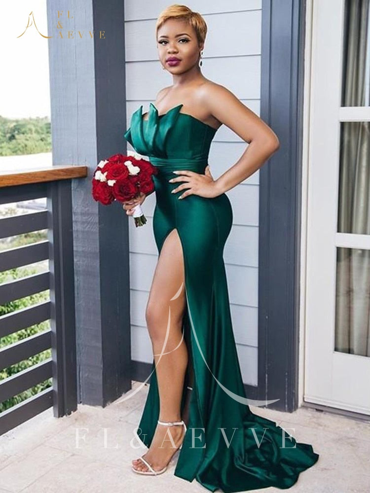 Green Satin Bridesmaid Dresses Elegant Wedding Party Dress Mermaid Side Split Bridesmaids Woman Formal Gowns The Clothing Company Sydney