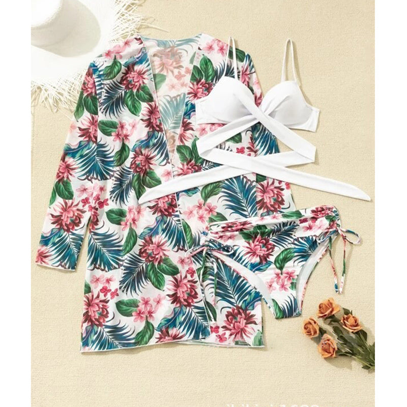 Three Piece Bikini Set Cover Up Swimwear Swimsuit Print Long Sleeve Bathing Suit Beachwear The Clothing Company Sydney