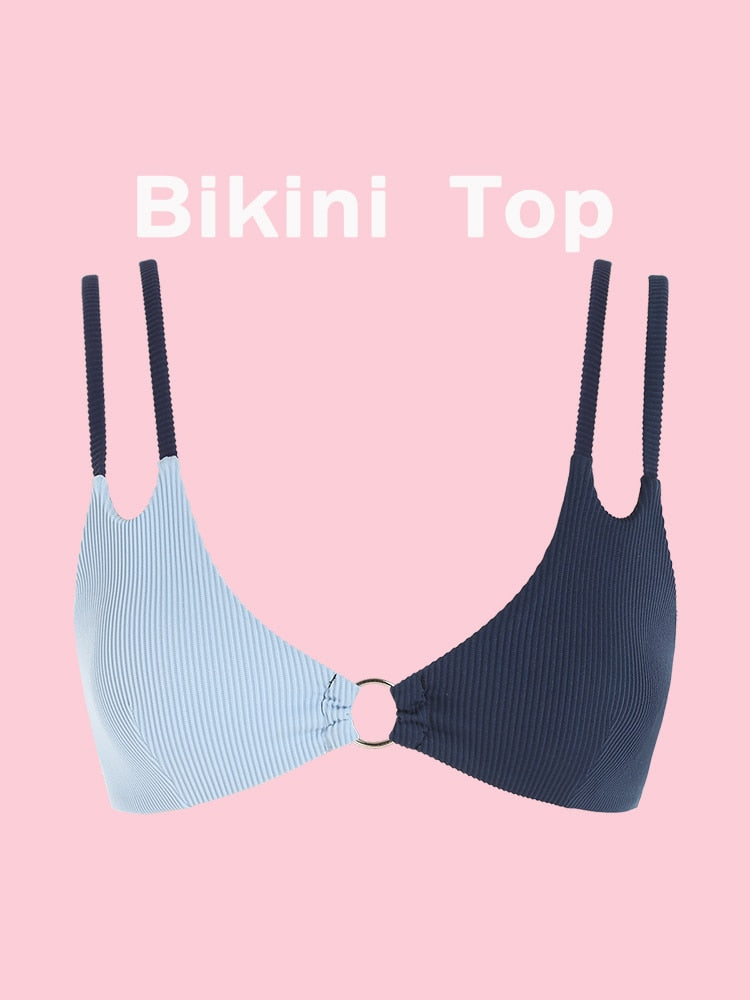 Two Tone Color Block O-ring Honeycomb Textured Bikini Swimwear Mix & Match Swimsuit Separates Beach Top And Bottom The Clothing Company Sydney