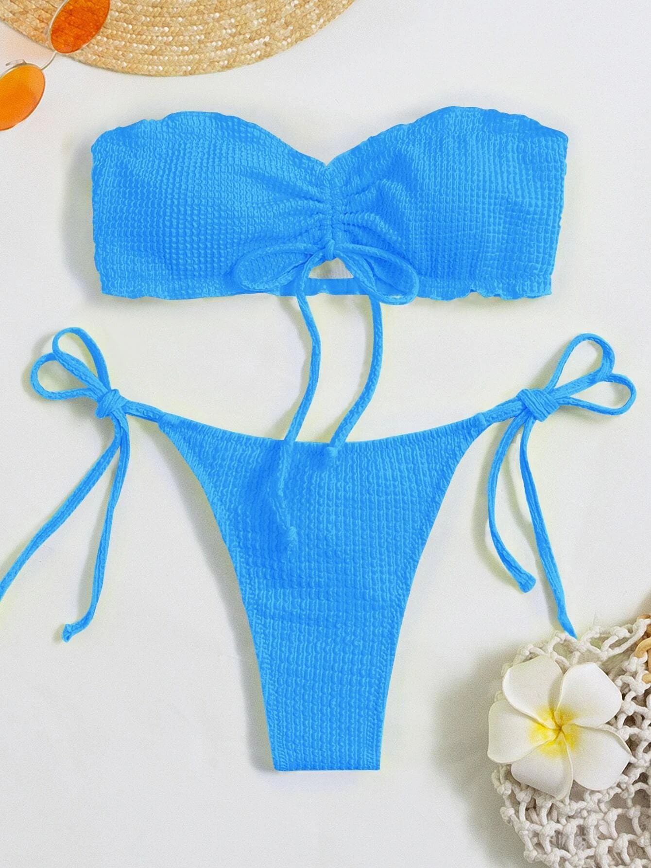 Tie Front Bandeau Thong Bikinis Two Piece Swimwear Swimsuit Bikini Set Summer Beach Bathing Suit The Clothing Company Sydney