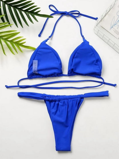 2 Piece Solid Brazilian Bikini Micro Halter Swimwear T-back Swimsuit Thong Bikini Set Bathing Suit The Clothing Company Sydney