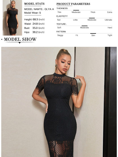 Fashion Summer Black Lace Dress Outfits Women Short Sleeve See Through Celebrity Evening Night Club Partywear Dresses The Clothing Company Sydney