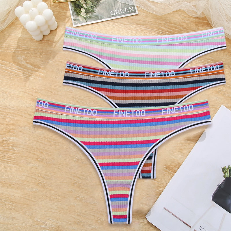 3 Pack Cotton Mix Seamless G-string Colorful Striped Lingerie Panties S-XL Thongs Female Letter Waist Underwear Briefs The Clothing Company Sydney