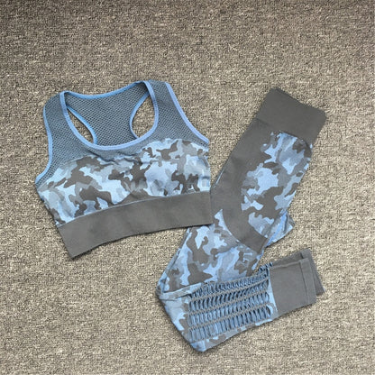 2PCS Camouflage Set Women Yoga Suit Sport Set Gym Workout Clothes Long Sleeve Fitness Crop Top High Waist Seamless Camo Leggings The Clothing Company Sydney