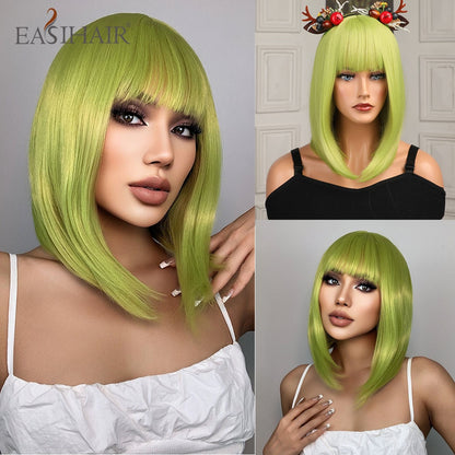 Short Straight Bob Wigs with Bang Golden Brown Natural Synthetic Hair for Women Daily Cosplay Heat Resistant Fiber Wigs The Clothing Company Sydney