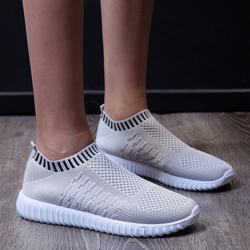 Breathable Mesh Sneakers Summer Slip on Soft Bottom Running Shoes Woman Plus Size Elastic Knit Casual Flats The Clothing Company Sydney