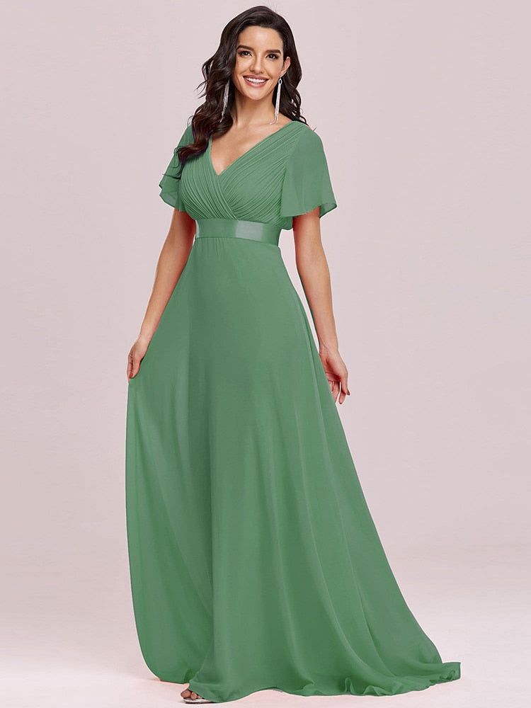 Elegant V-Neck Ruffles Chiffon Evening Gown  Wedding Party Cocktail Formal Dress The Clothing Company Sydney