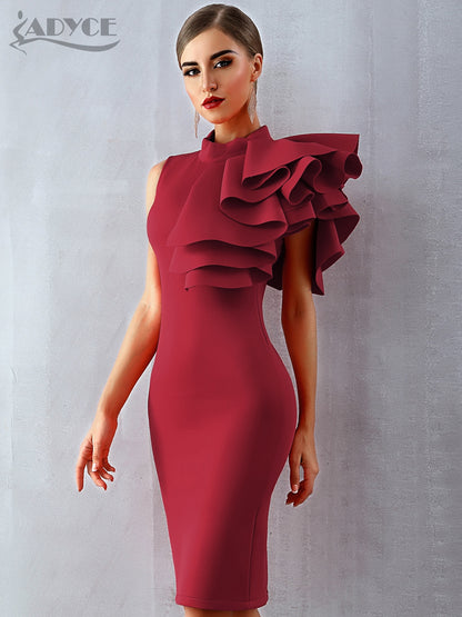 Summer Wine Red Celebrity Evening Runway Party Dress Sleeveless Ruffles Bodycon Midi Night Club Dress The Clothing Company Sydney