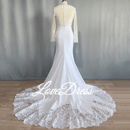 Elegant Scoop Mermaid Wedding Dresses Long Sleeves Illusion Back Buttons Lace Applique Train Gown The Clothing Company Sydney