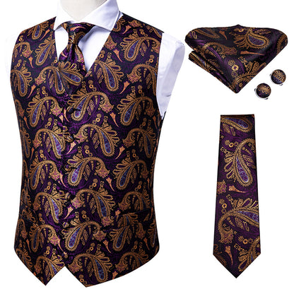 4Piece Mens Vest for Suit Luxury Paisley Floral Plaid Suit Silk Vest and Tie Set Blue Gold Red Sliver Wedding Vest The Clothing Company Sydney