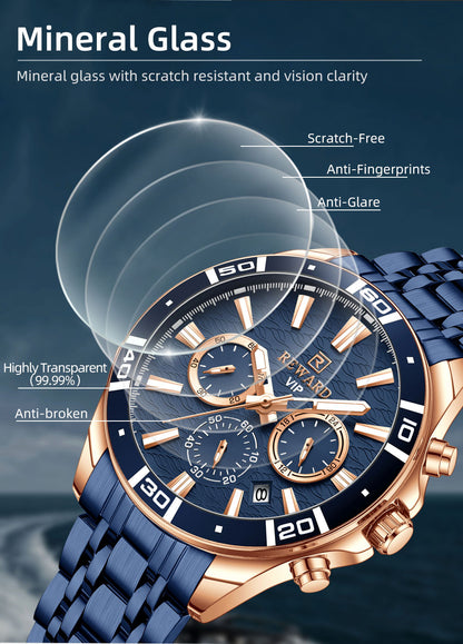 Mens Watch Waterproof Sport Wristwatch for Men Stainless Steel Business Quartz Watches Clock Gift for Father Birthday The Clothing Company Sydney