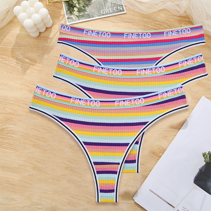 3 Pack Cotton Mix Seamless G-string Colorful Striped Lingerie Panties S-XL Thongs Female Letter Waist Underwear Briefs The Clothing Company Sydney