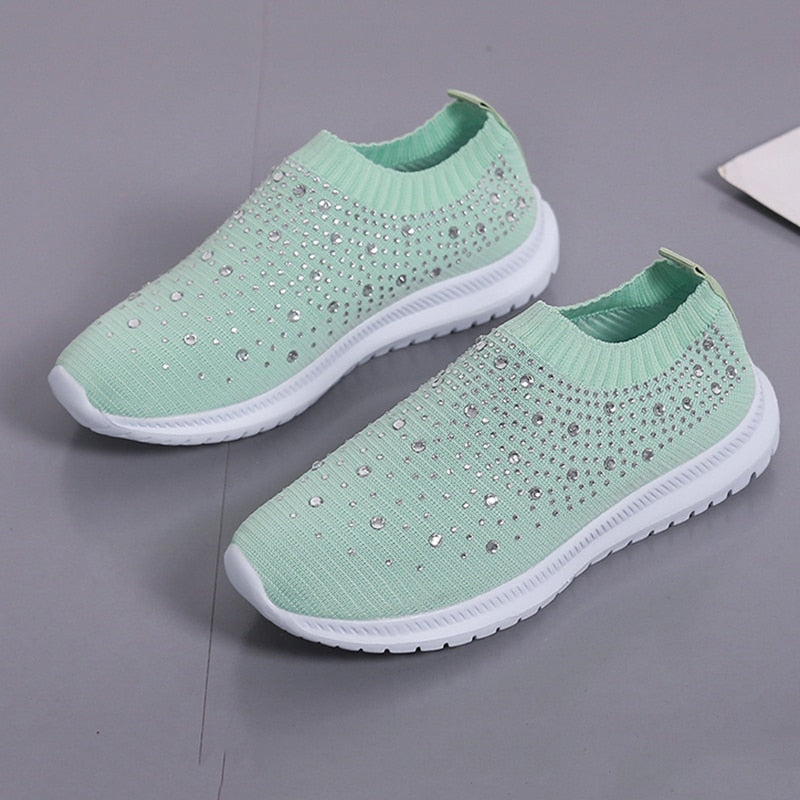 Crystal Breathable Mesh Sneaker Shoes for Women Comfortable Soft Bottom Flats Plus Size Non Slip Casual Shoes The Clothing Company Sydney