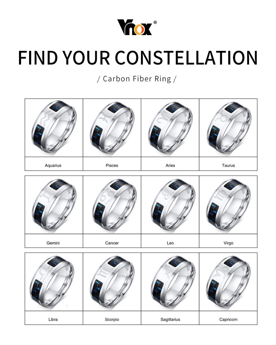 Twelve Constellations Rings for Men Women 8mm Stainless Steel Anel Male Classic Carbon Fiber 12 Horoscope Ring The Clothing Company Sydney