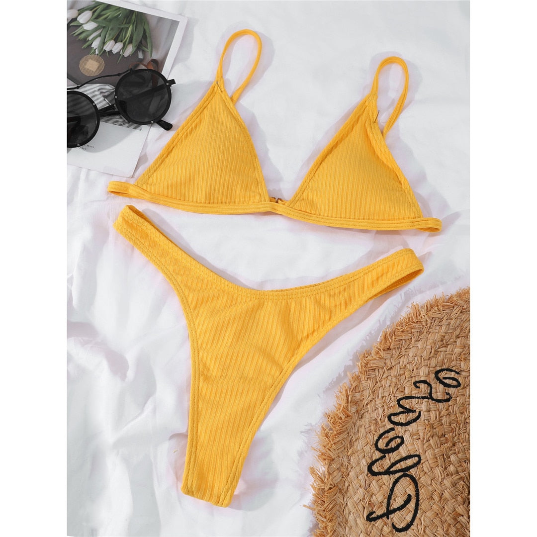 Ribbed High Cut Bikini Female Swimsuit Swimwear Two-piece Bikini set Bather Bathing Suit The Clothing Company Sydney