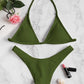 2 Piece Swimwear Tie Ribbed Thong Bikini Set Swimsuit Padded Bandage Beach Summer Backless Bathing Suit The Clothing Company Sydney