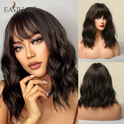 Short Straight Bob Wigs with Bang Golden Brown Natural Synthetic Hair for Women Daily Cosplay Heat Resistant Fiber Wigs The Clothing Company Sydney