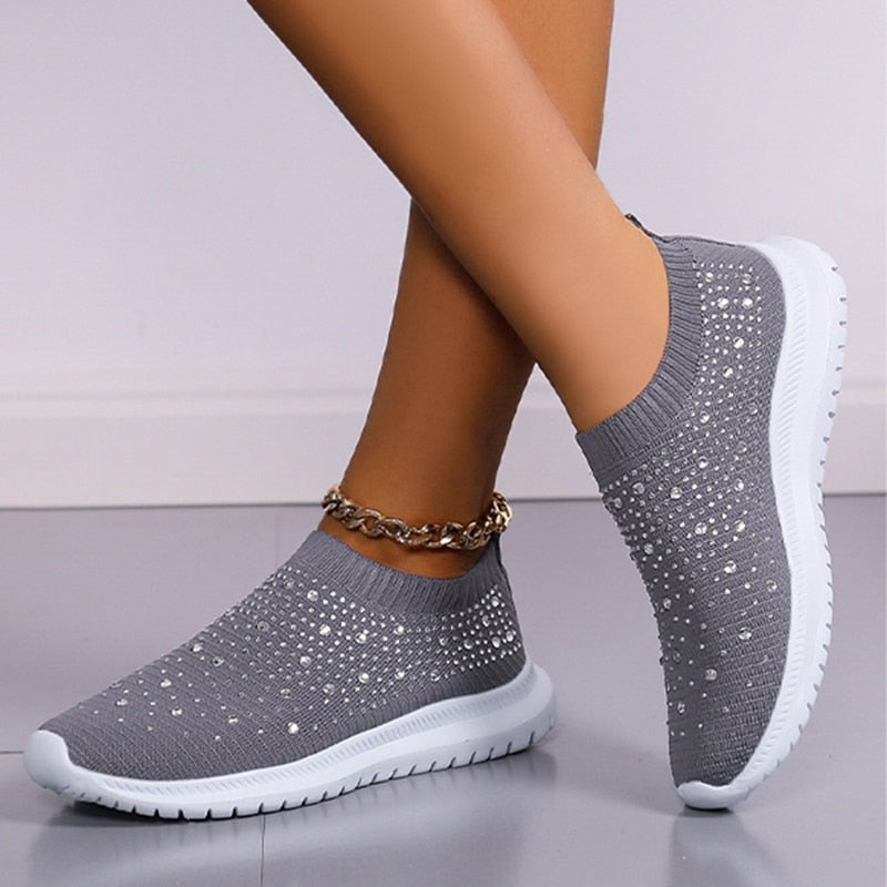 Crystal Breathable Mesh Sneaker Shoes for Women Comfortable Soft Bottom Flats Plus Size Non Slip Casual Shoes The Clothing Company Sydney