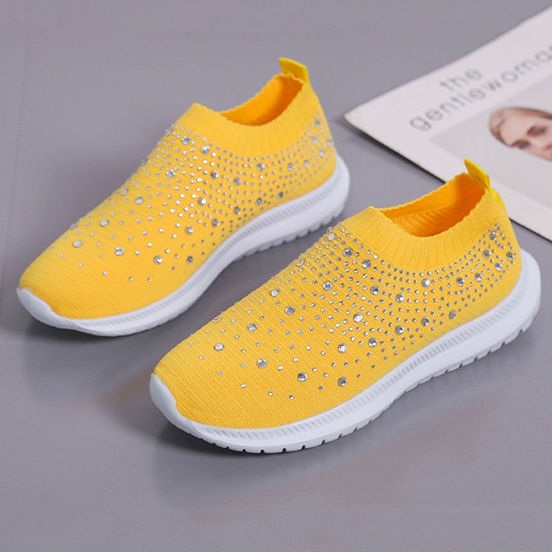 Crystal Breathable Mesh Sneaker Shoes for Women Comfortable Soft Bottom Flats Plus Size Non Slip Casual Shoes The Clothing Company Sydney