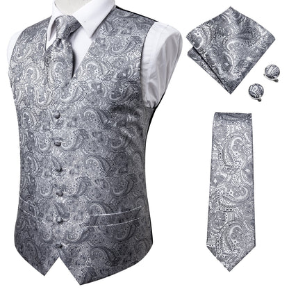 4Piece Mens Vest for Suit Luxury Paisley Floral Plaid Suit Silk Vest and Tie Set Blue Gold Red Sliver Wedding Vest The Clothing Company Sydney