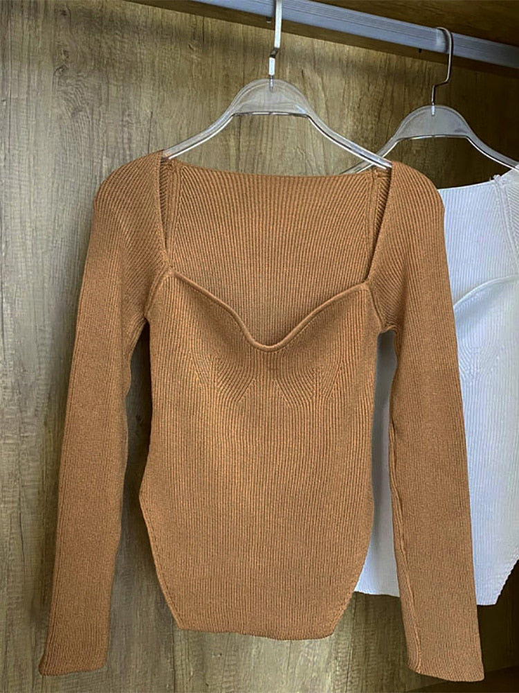 Square Collar Long Sleeve Knitted Pullover Spring Autumn Sweater Winter Top Jumper The Clothing Company Sydney