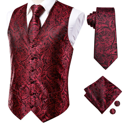 4Piece Mens Vest for Suit Luxury Paisley Floral Plaid Suit Silk Vest and Tie Set Blue Gold Red Sliver Wedding Vest The Clothing Company Sydney