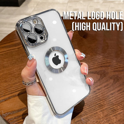 Luxury Square Plating Clear Case For iPhone 13 12 11 Pro Max X XR XS Plus LOGO Hole Hollow Soft Silicone Glass Camera Cover The Clothing Company Sydney