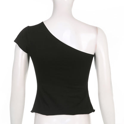 Asymmetrical Dark Academia Rose Printed Summer One Shoulder Grunge Gothic Clothes Tank Cropped Vintage Top The Clothing Company Sydney