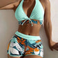 Print Tie Halter Swimwear High Waist Push UP Shorts Bikini Set Swimsuit Backless Beach Bathing Suit The Clothing Company Sydney