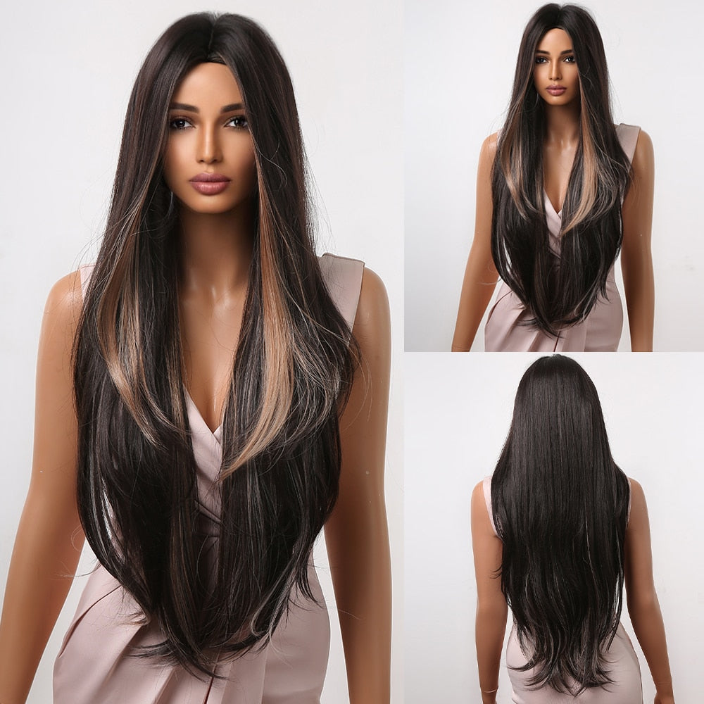 Long Straight Blonde Layered Synthetic Wigs Brown Balayage Ombre Wigs With Bang Cosplay Costume Heat Resistant Wigs The Clothing Company Sydney