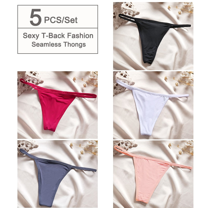 5 Pack Women Seamless G-String Underwear Panties Low Waist Girl T-back Panty Soft Thin Strap Thong Lingerie The Clothing Company Sydney