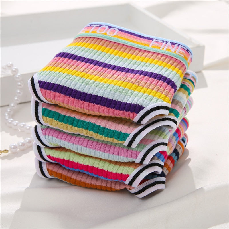 3 Pack Cotton Mix Seamless G-string Colorful Striped Lingerie Panties S-XL Thongs Female Letter Waist Underwear Briefs The Clothing Company Sydney