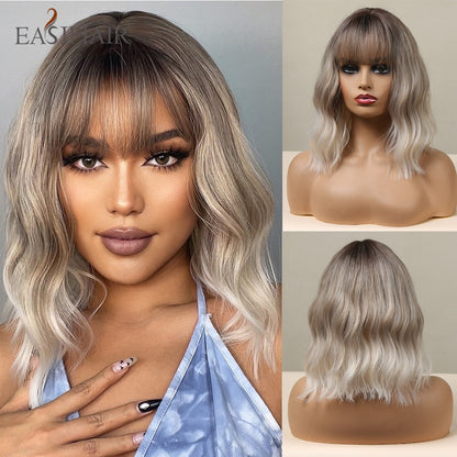 Short Straight Bob Wigs with Bang Golden Brown Natural Synthetic Hair for Women Daily Cosplay Heat Resistant Fiber Wigs The Clothing Company Sydney