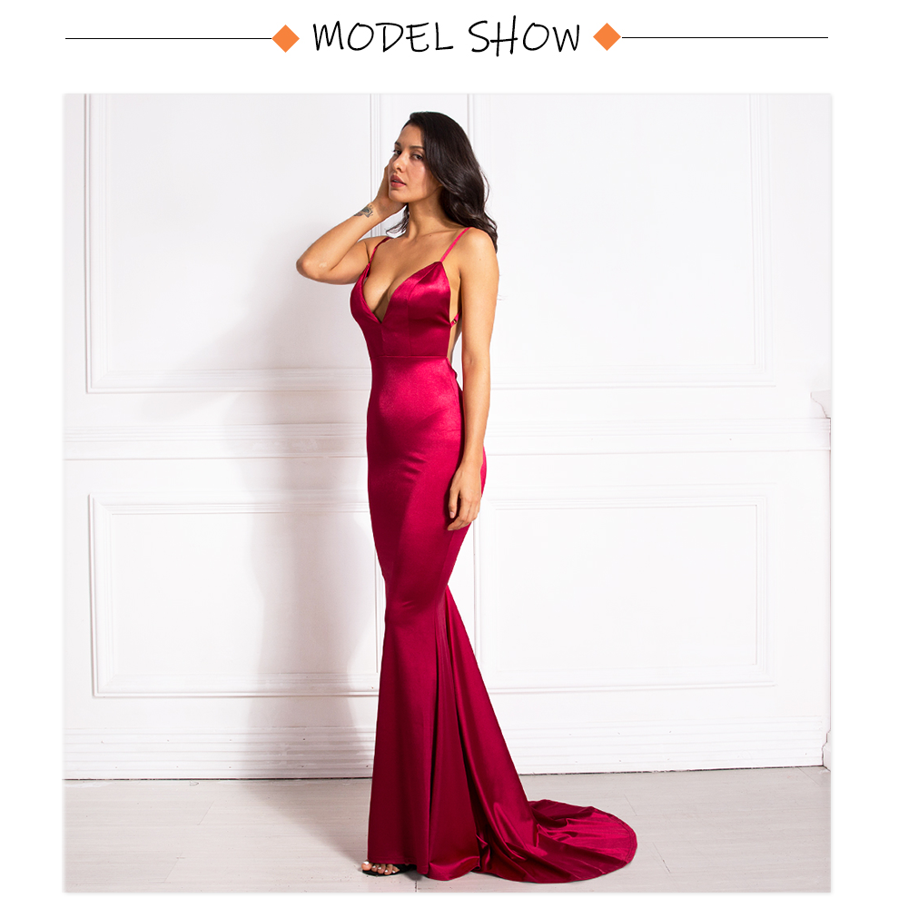 Backless Satin Evening Gown Strappy Deep V Neck Floor Length Prom Padded Stretch Formal Cocktail Wedding Party Dresses The Clothing Company Sydney