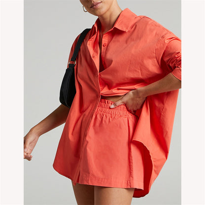 Women's Tracksuits Shirt With Mini Shorts Cotton Two Pieces Sets Fashion Clothing Outfits Blouse Set The Clothing Company Sydney