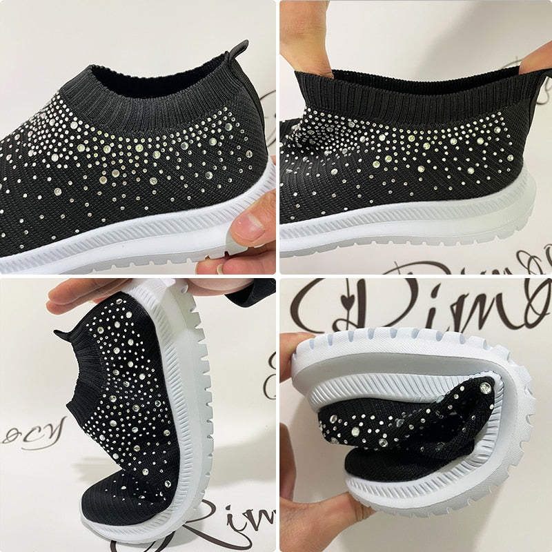 Crystal Breathable Mesh Sneaker Shoes for Women Comfortable Soft Bottom Flats Plus Size Non Slip Casual Shoes The Clothing Company Sydney