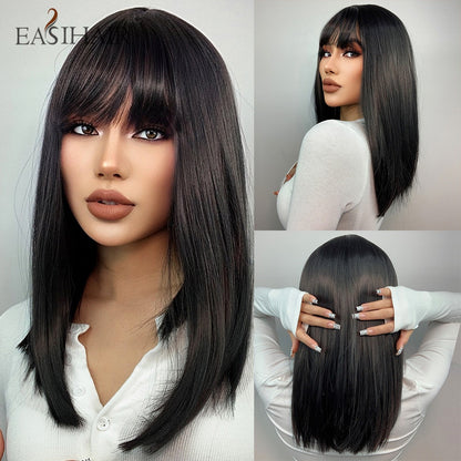 Short Straight Bob Wigs with Bang Golden Brown Natural Synthetic Hair for Women Daily Cosplay Heat Resistant Fiber Wigs The Clothing Company Sydney