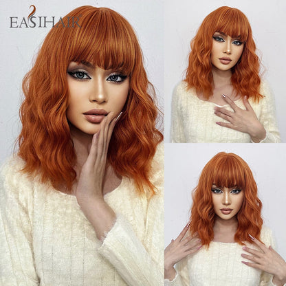Short Straight Bob Wigs with Bang Golden Brown Natural Synthetic Hair for Women Daily Cosplay Heat Resistant Fiber Wigs The Clothing Company Sydney