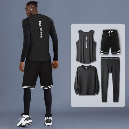 4 Piece/Set Men's Basketball Tracksuit Gym Fitness Compression Sports Suit Running Jogging Sport Wear Exercise Workout Tights Shorts The Clothing Company Sydney