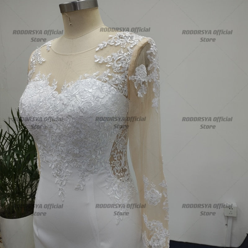 Long Sleeve Sheer Lace Appliques Mermaid Wedding Dresses Bridal Gowns See Through Back With Buttons The Clothing Company Sydney