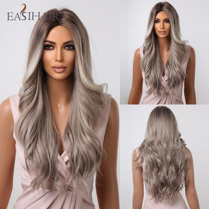 Brown Mixed Blonde Synthetic Wigs with Bang Long Natural Wavy Hair Wig for Women Daily Cosplay Use Heat Resistant Wigs The Clothing Company Sydney