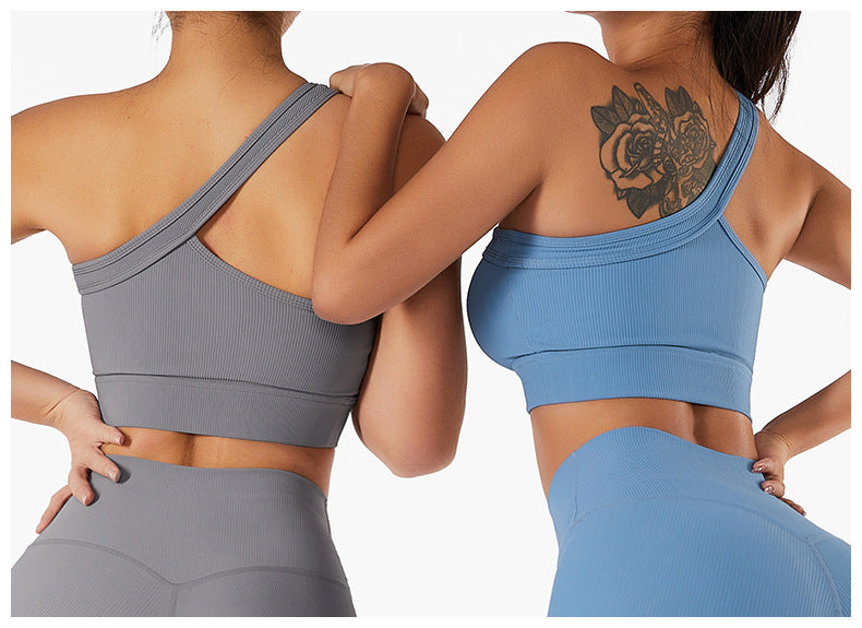 Seamless Thread Fabric Fitness Bra Single Shoulder Strap Gym Top Sports  Underwear Outerwear Running Yoga Clothes