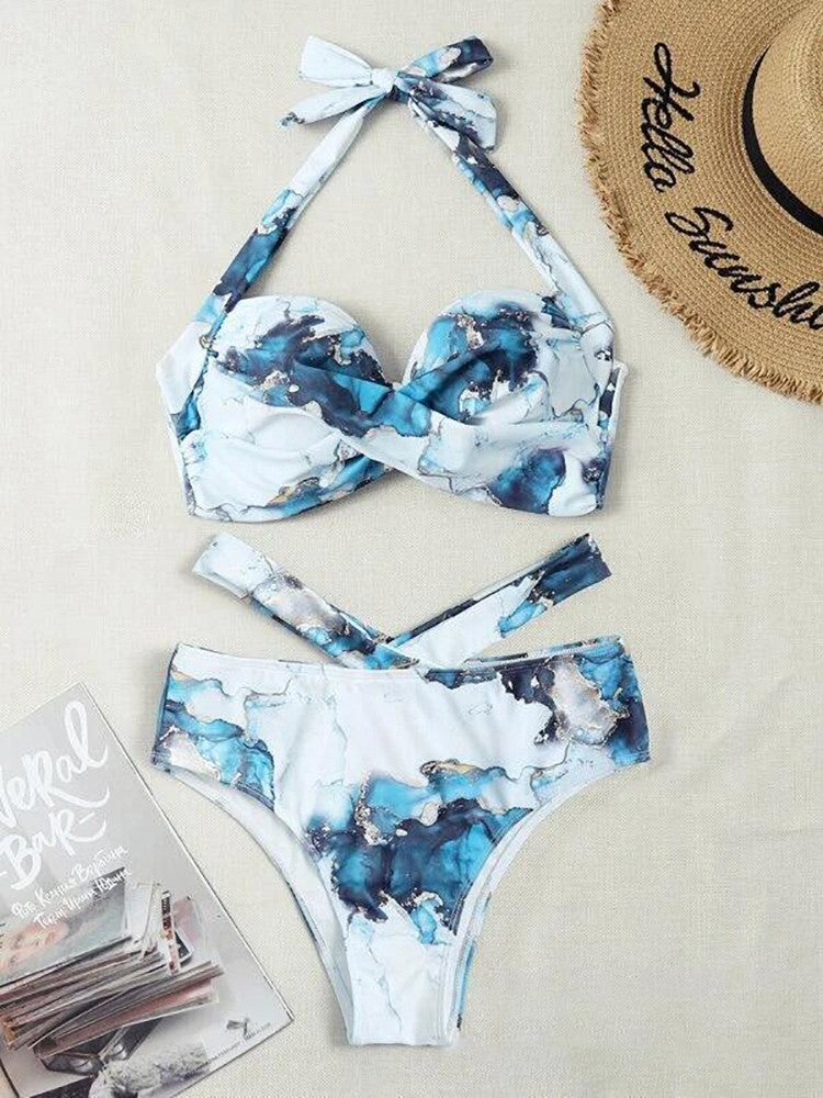 High Waist Bikini Push Up Swimsuit Women Printed Swimwear Tie Dye Bikini Set Summer Swim Beachwear The Clothing Company Sydney