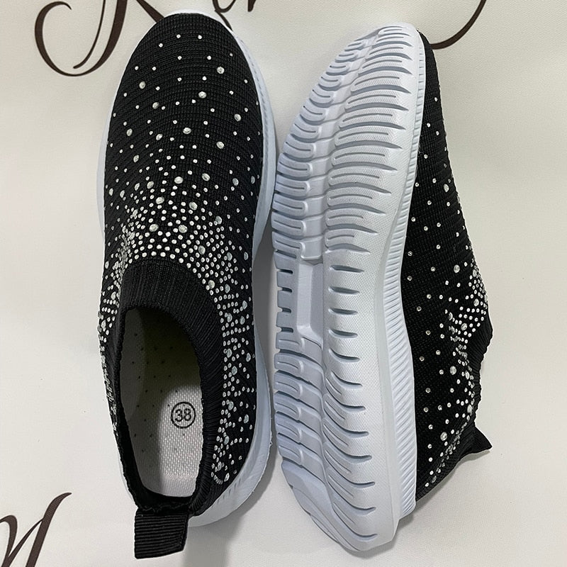 Crystal Breathable Mesh Sneaker Shoes for Women Comfortable Soft Bottom Flats Plus Size Non Slip Casual Shoes The Clothing Company Sydney