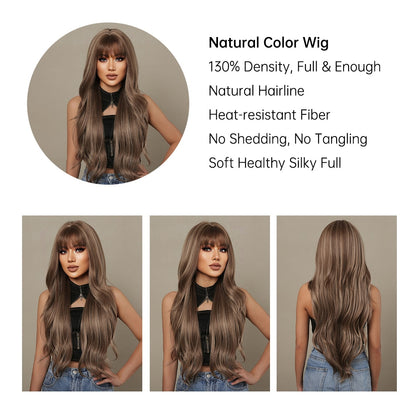Brown Mixed Blonde Synthetic Wigs with Bang Long Natural Wavy Hair Wig for Women Daily Cosplay Use Heat Resistant Wigs The Clothing Company Sydney