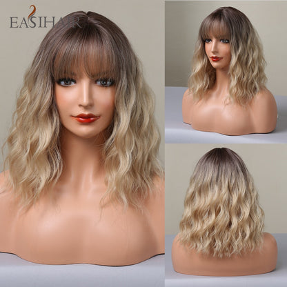 Short Straight Bob Wigs with Bang Golden Brown Natural Synthetic Hair for Women Daily Cosplay Heat Resistant Fiber Wigs The Clothing Company Sydney