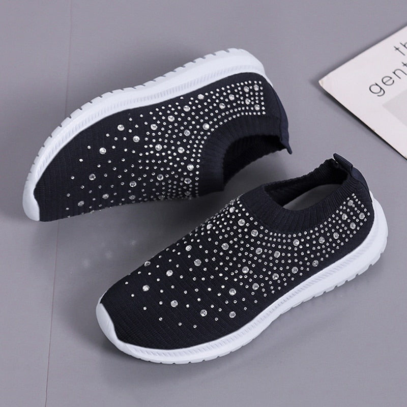 Crystal Breathable Mesh Sneaker Shoes for Women Comfortable Soft Bottom Flats Plus Size Non Slip Casual Shoes The Clothing Company Sydney